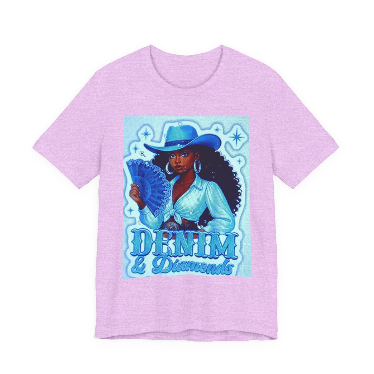 Denim & Diamonds Graphic T‑Shirt — Retro Blue Cowgirl Design