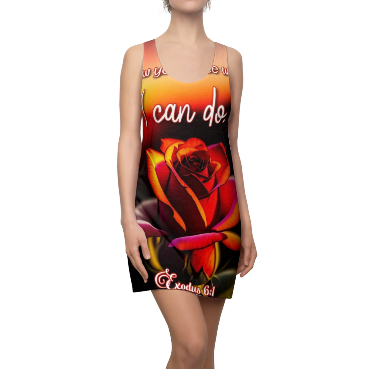 Inspirational Rose Racerback Dress – “I Can Do” Exodus 6:1 Faith Graphic