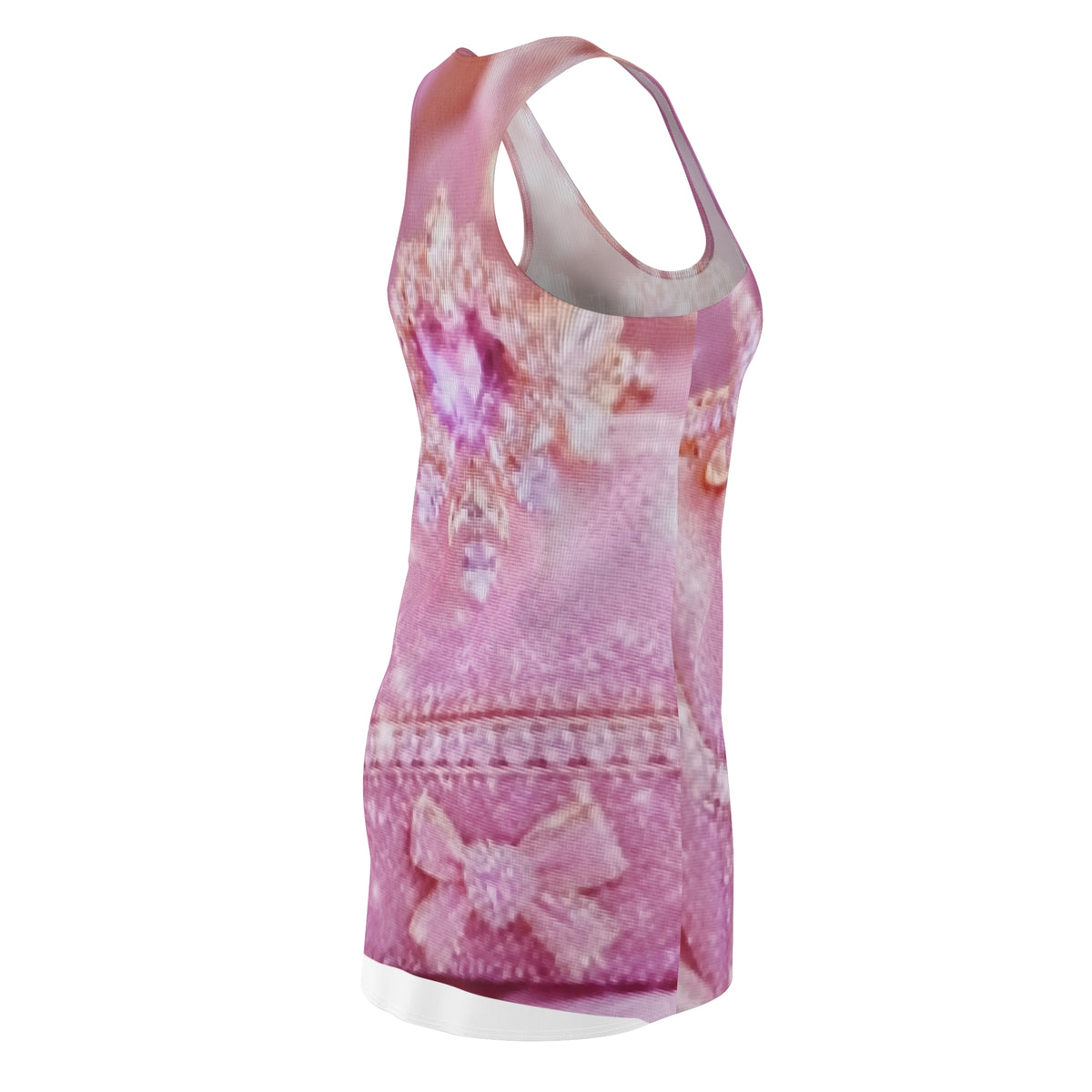 Pink Heart Lace Racerback Dress — Romantic Floral Bow AOP