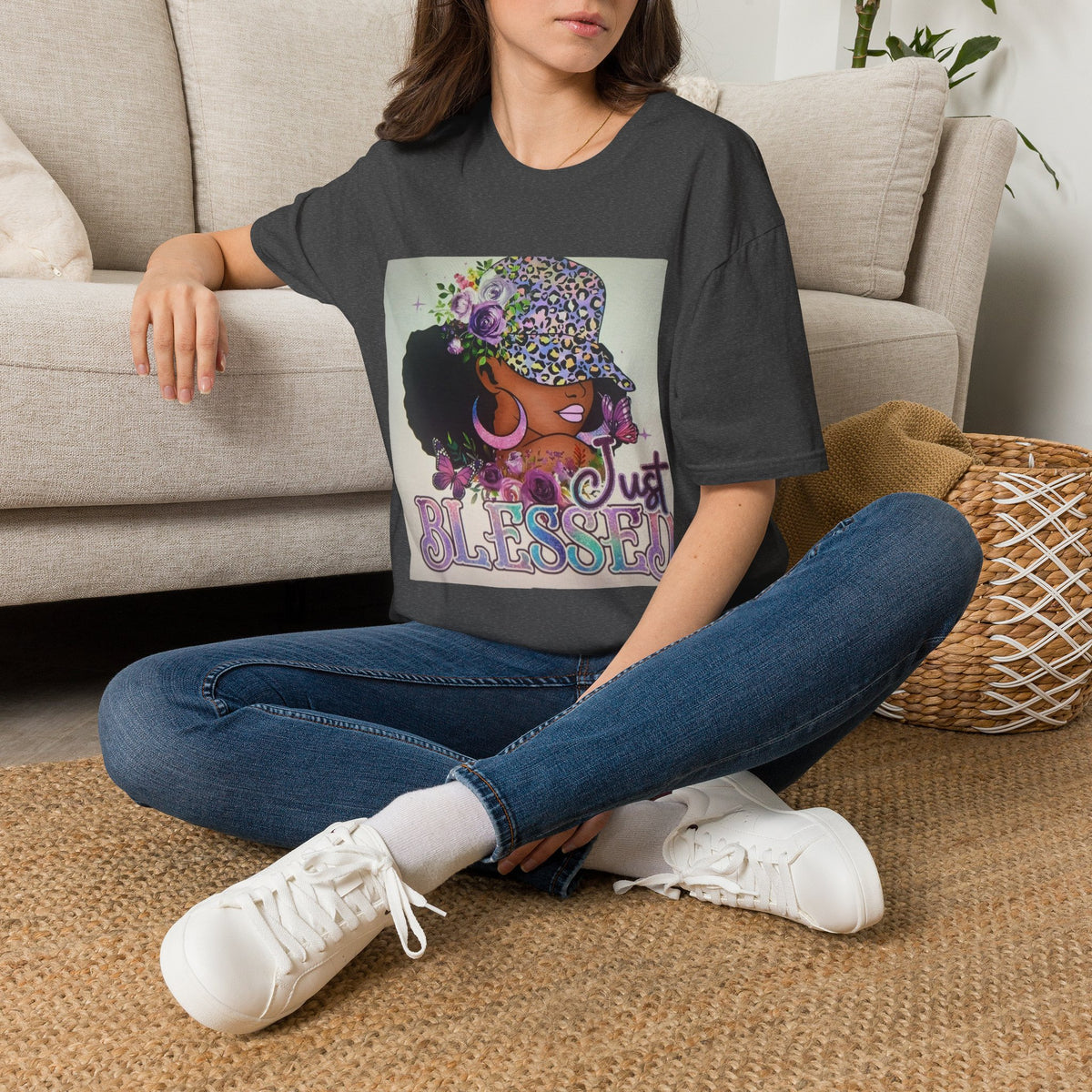 Just Blessed Afro Floral Tee