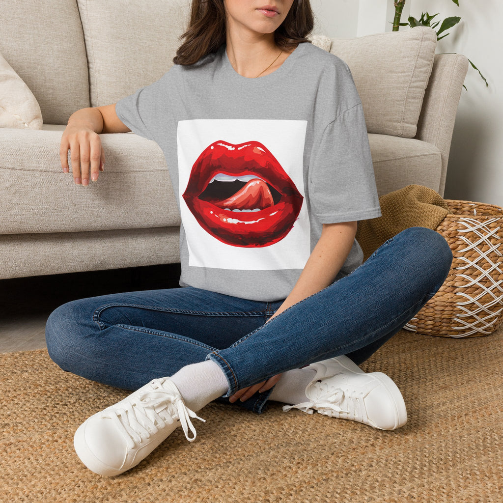 Graphic Tee — Glossy Red Lips Tongue-Out Design
