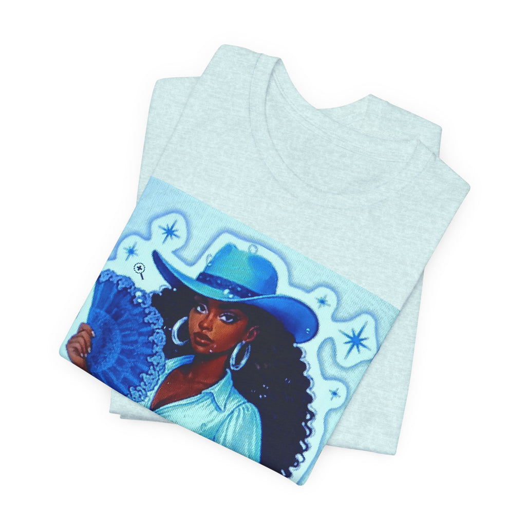 Denim & Diamonds Graphic T‑Shirt — Retro Blue Cowgirl Design