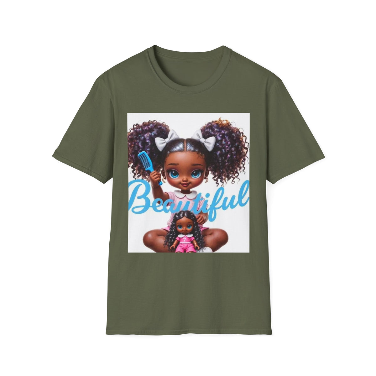 T-Shirt — "Beautiful" Cute Curly-Haired Doll Illustration Tee