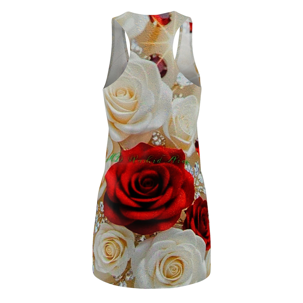 Rose Bouquet Racerback Dress – Red & White Floral All-Over Print