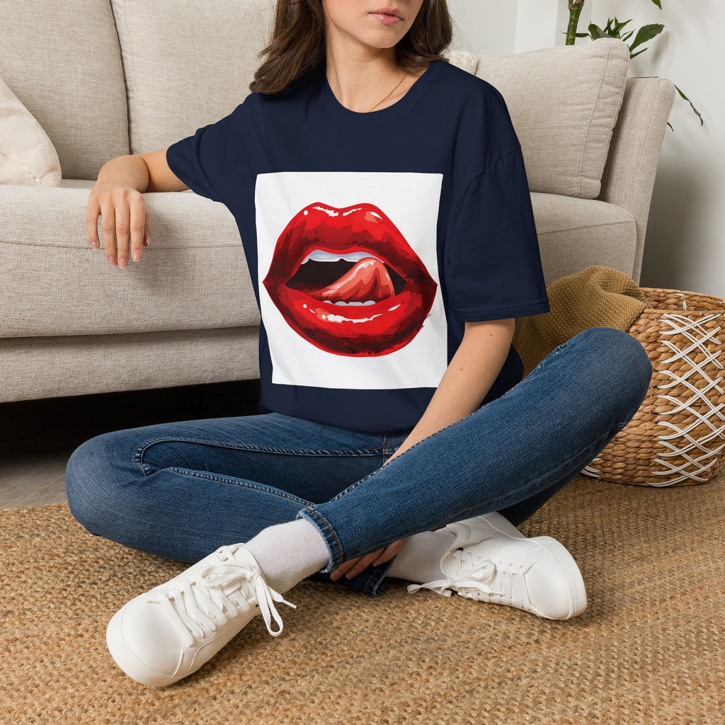 Graphic Tee — Glossy Red Lips Tongue-Out Design