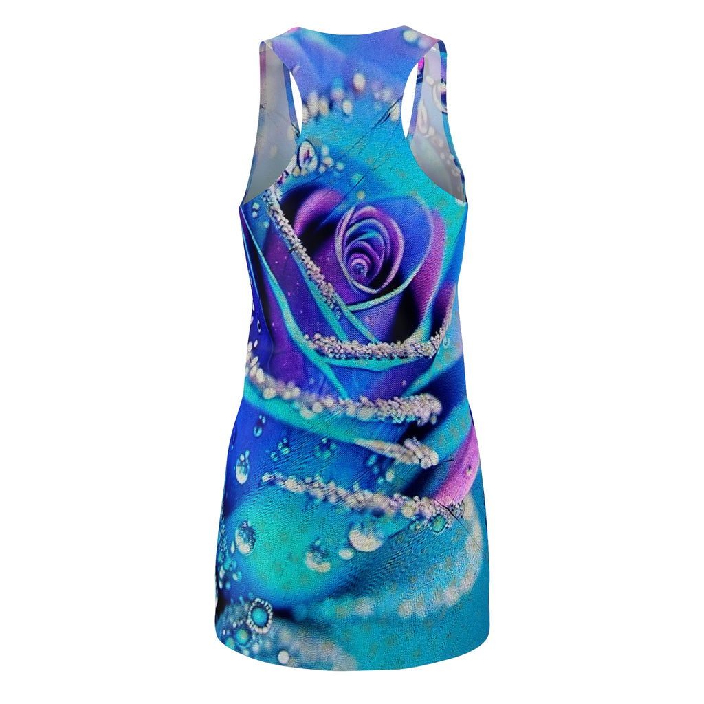 Blue Rose Racerback Dress — All-Over Print Floral Bodycon