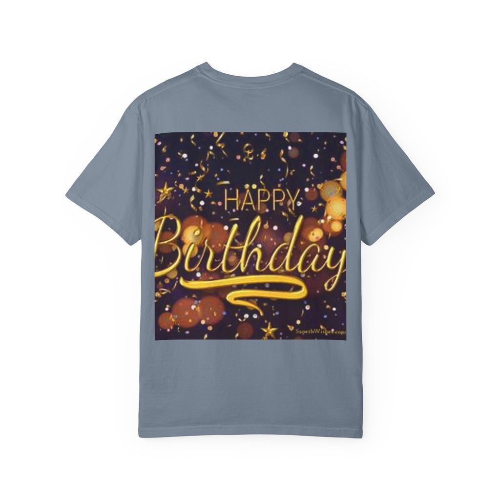 Birthday T-Shirt — Gold Confetti "Happy Birthday" Tee