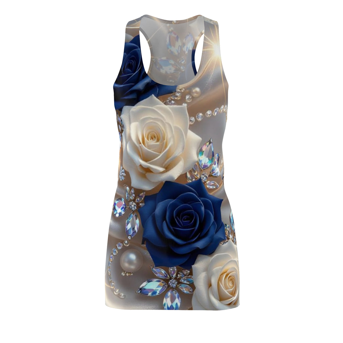 Racerback Dress — Navy & Ivory Rose Jewel Print