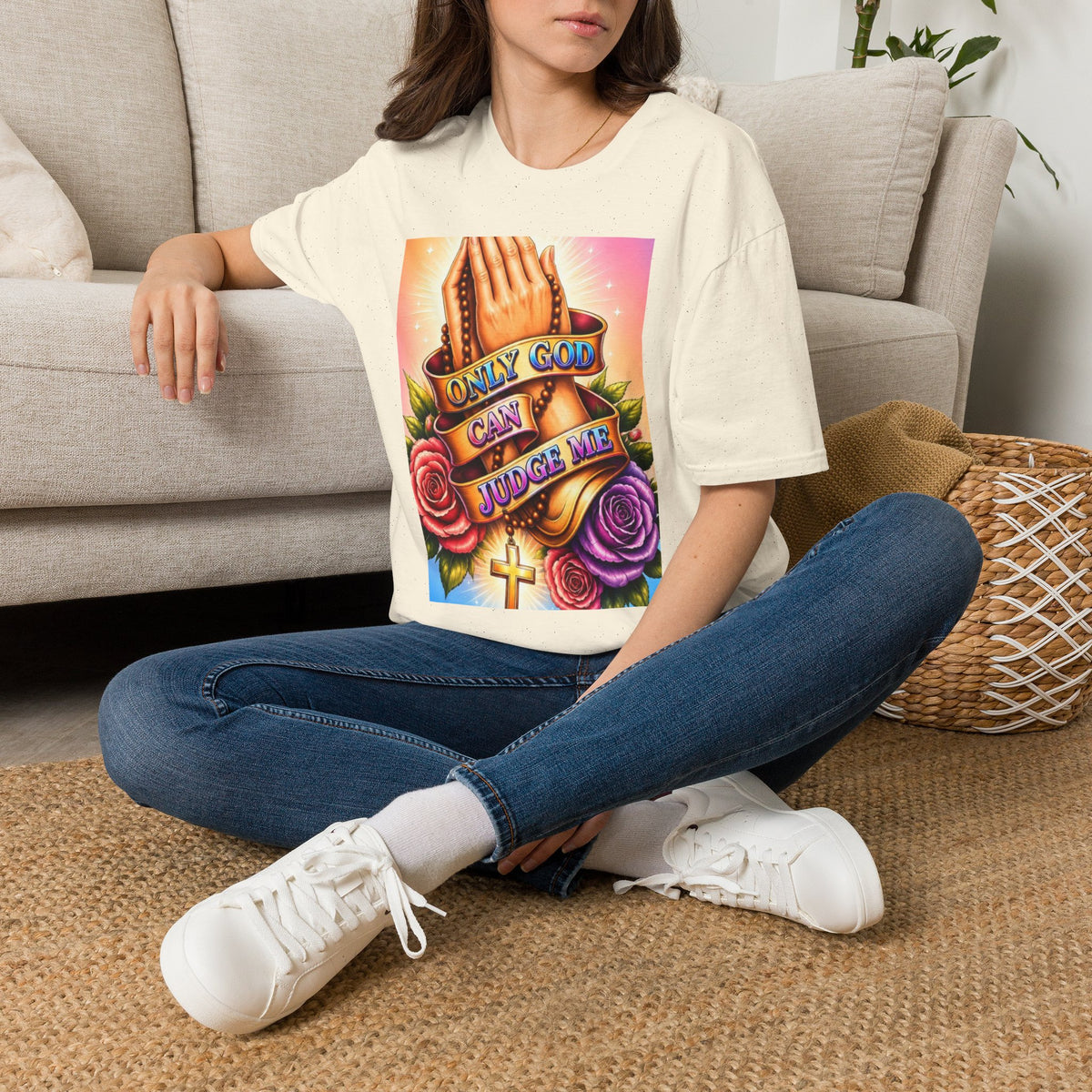 T-Shirt — "Only God Can Judge Me" Praying Hands Religious Tee