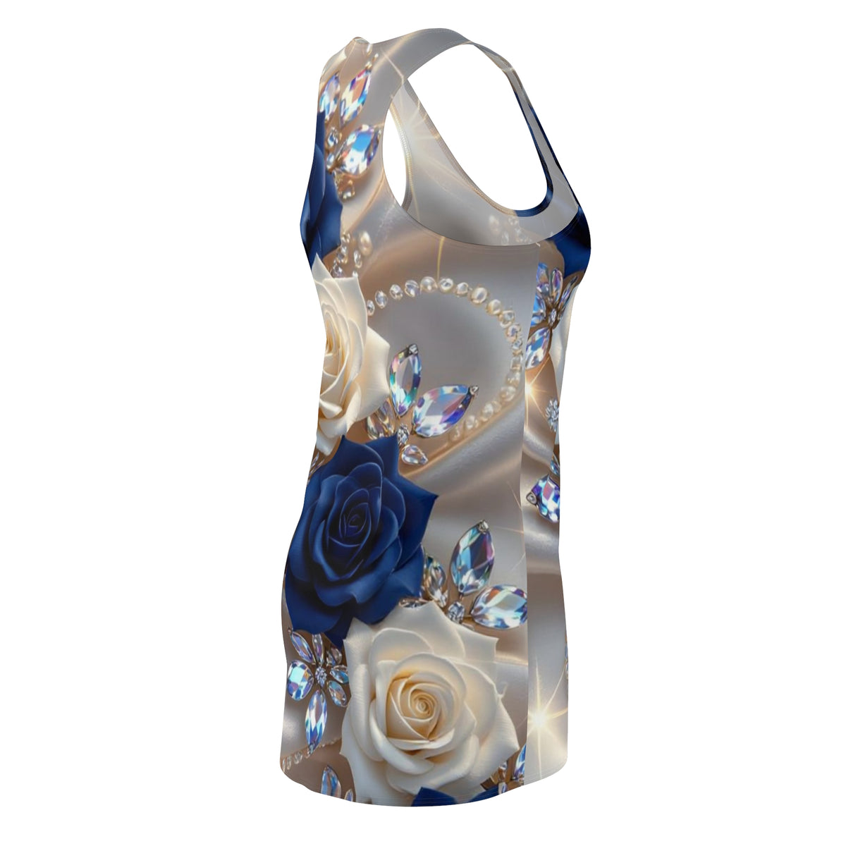 Racerback Dress — Navy & Ivory Rose Jewel Print