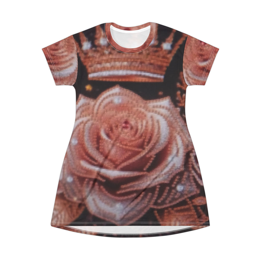 Rose Crown T-Shirt Dress — All-Over Print Floral Royalty