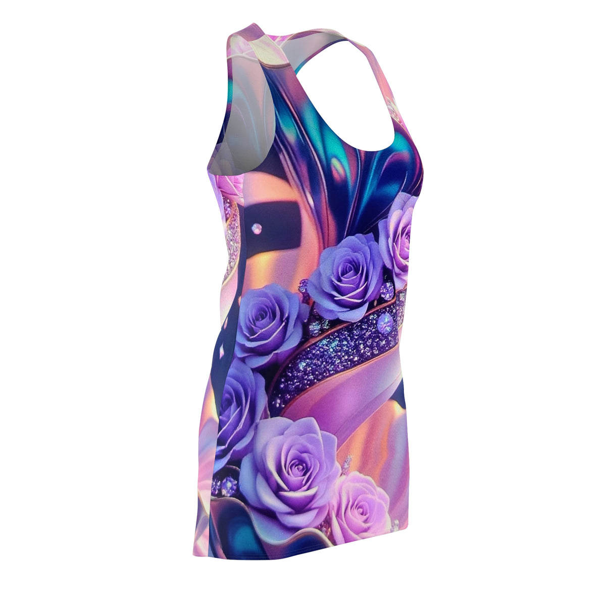 Floral Galaxy Racerback Dress — Purple Rose All-Over Print