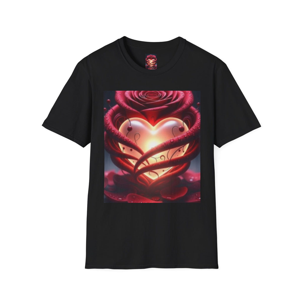 Heart Rose T-Shirt — Glowing Heart & Rose Graphic Tee