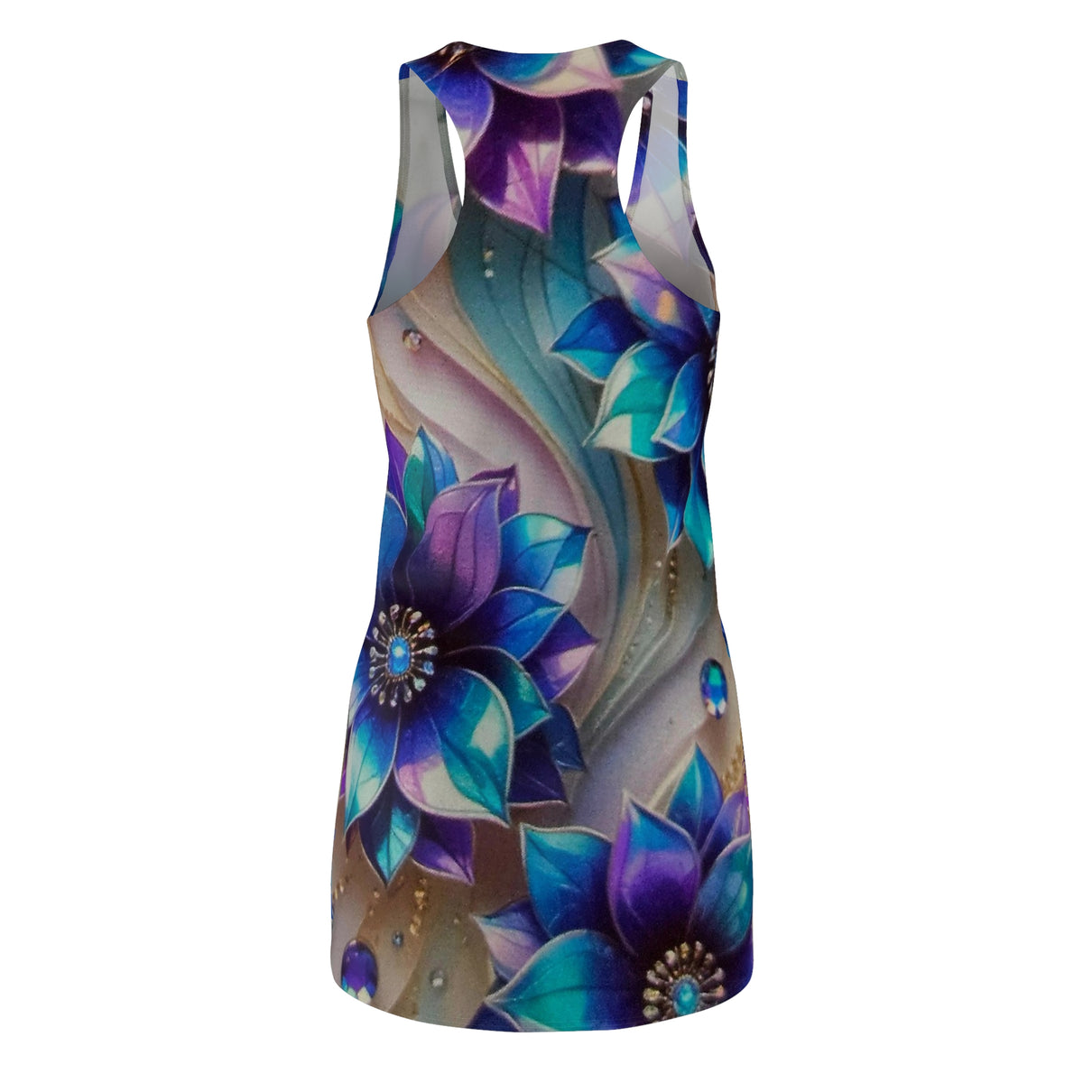 Blue Purple Floral Racerback Dress — All-Over Print Lotus Design