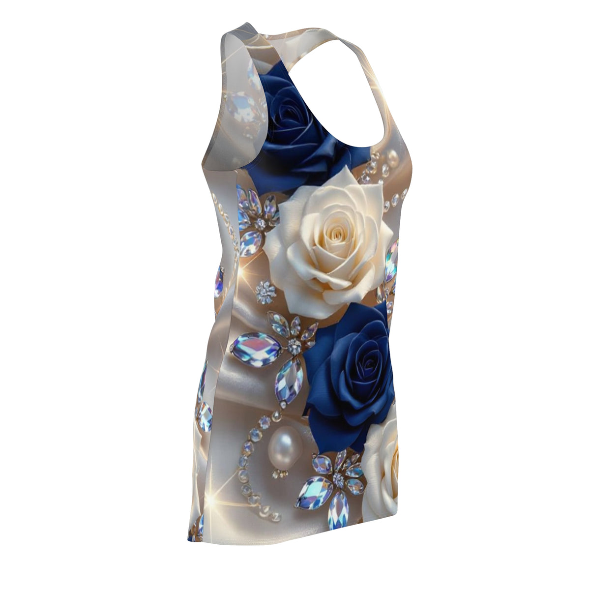 Racerback Dress — Navy & Ivory Rose Jewel Print