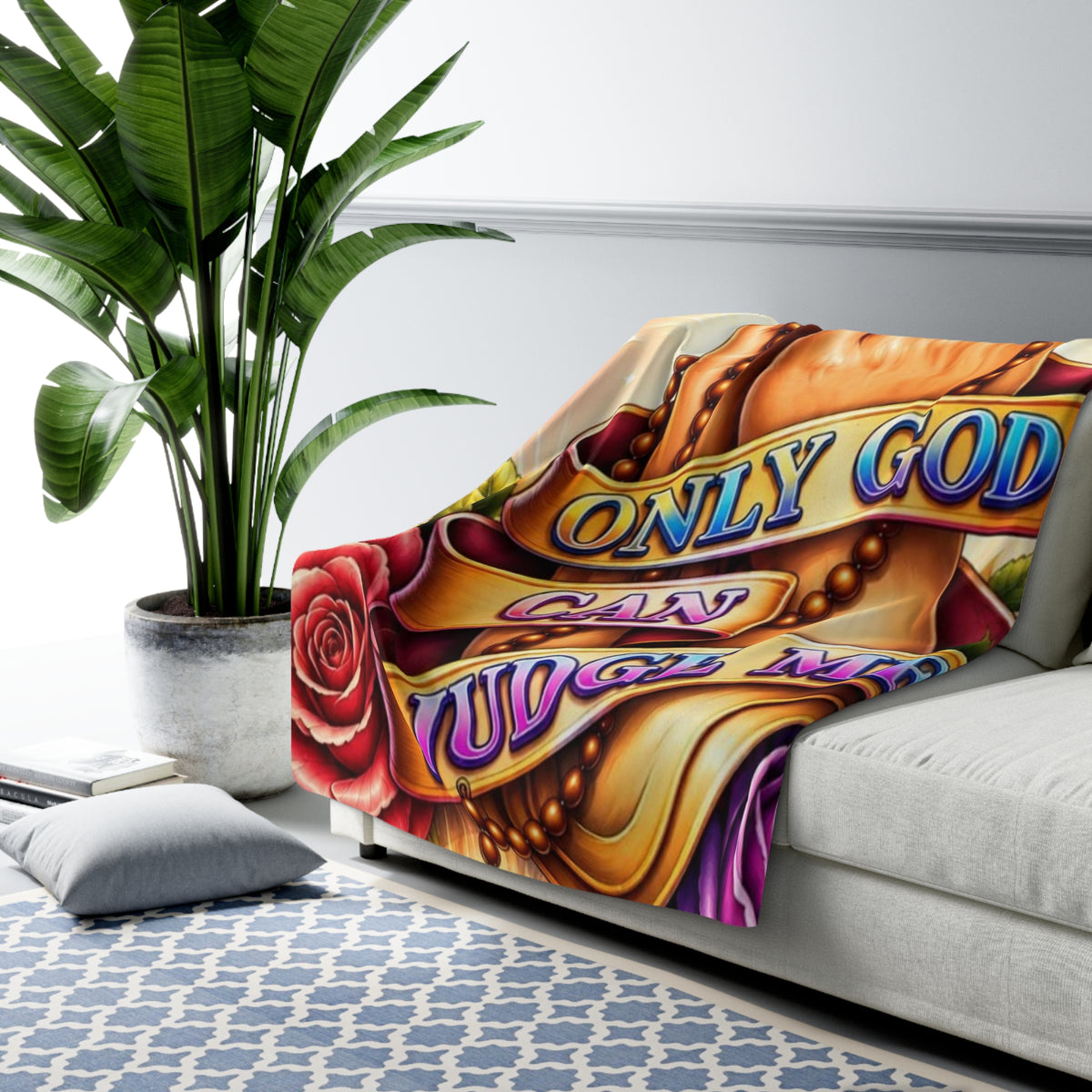 Sherpa Blanket – "Only God Can Judge Me" Praying Hands Religious Throw