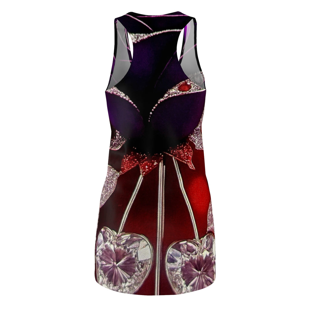 Racerback Dress — Dark Floral & Gemstone Heart All-Over Print