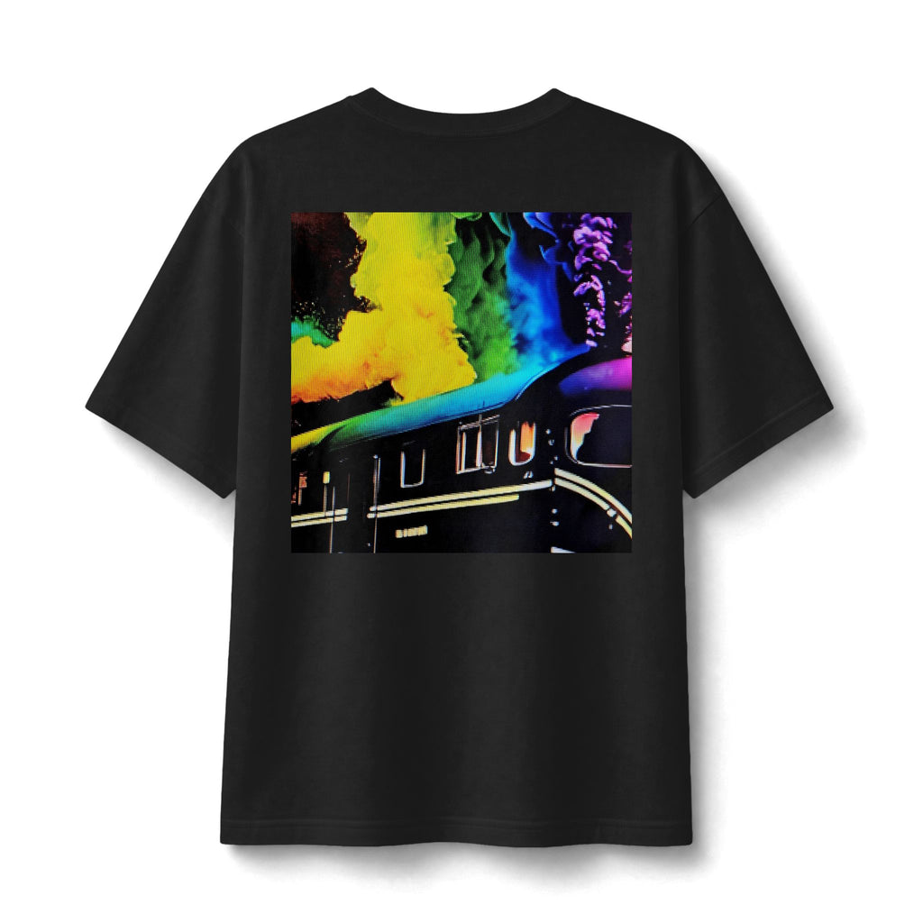 Retro Train Tee — Neon Smoke Vintage Locomotive Graphic Shirt