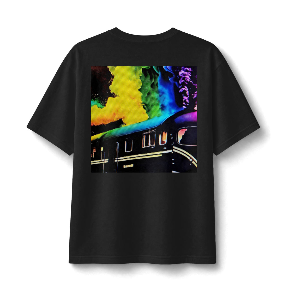 Retro Train Tee — Neon Smoke Vintage Locomotive Graphic Shirt