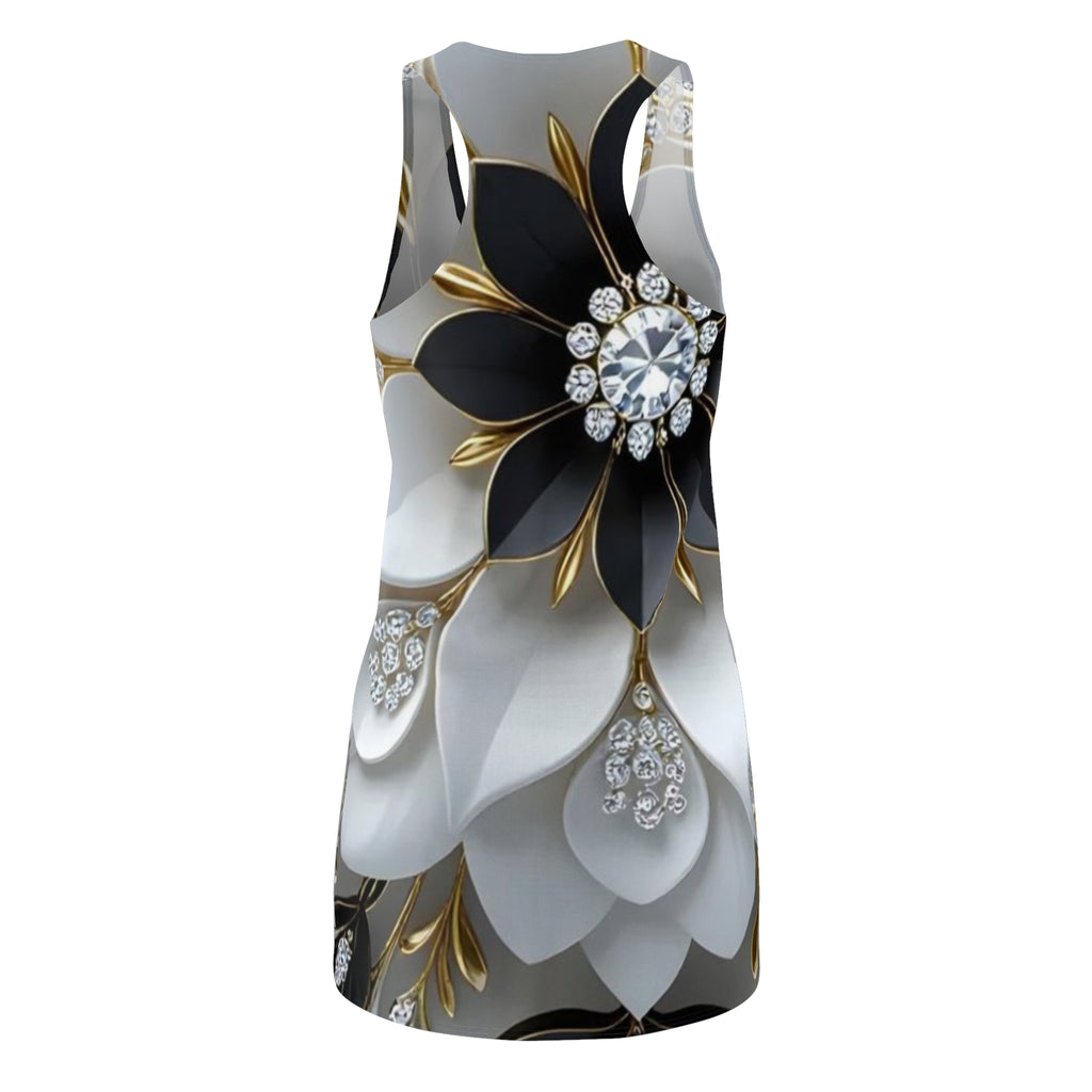 Floral Jewel Racerback Dress — Black, White & Gold Luxe Print
