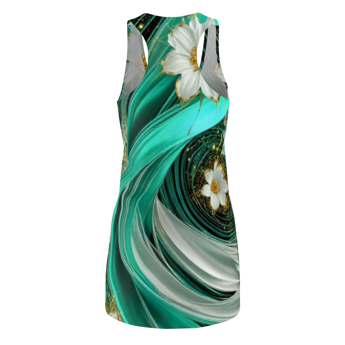 Teal Swirl Floral Racerback Dress — Women's AOP Sundress