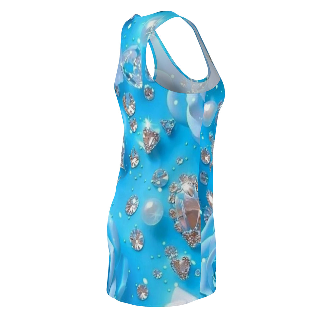 Blue Diamond Rose Racerback Dress — Rhinestone & Pearl All-Over Print