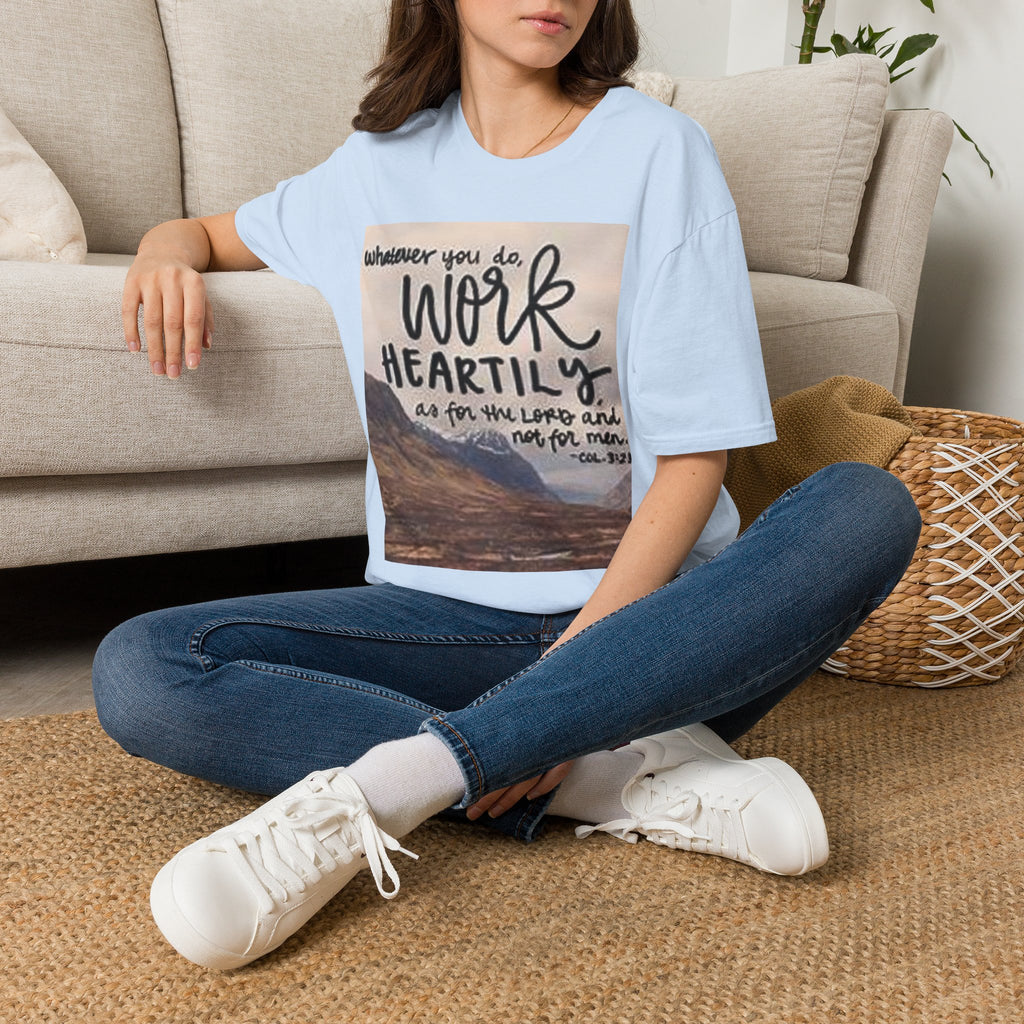 Work Heartily T-Shirt — Inspirational Christian Verse Tee (Colossians 3:23)