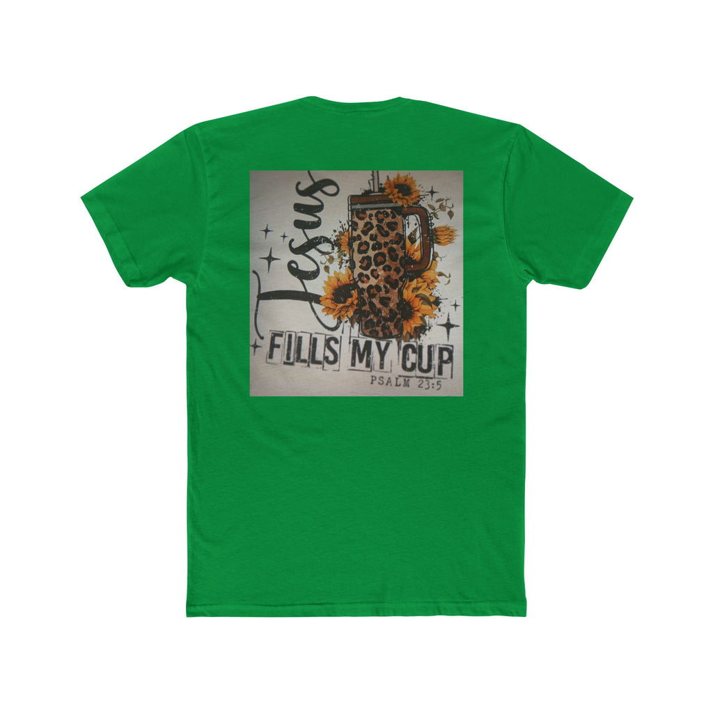 Christian Leopard Mug Graphic Tee — "Jesus Fills My Cup" Sunflower T-Shirt