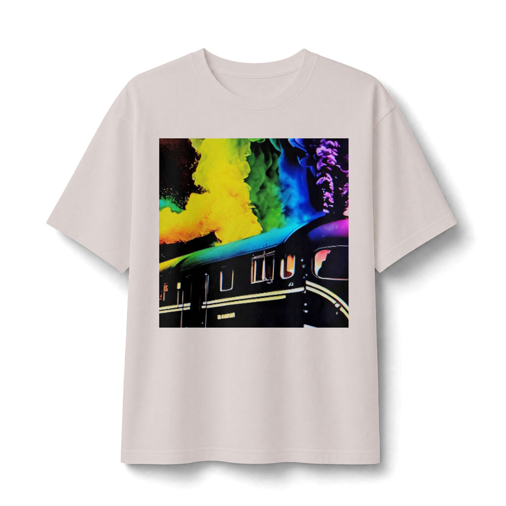 Retro Train Tee — Neon Smoke Vintage Locomotive Graphic Shirt