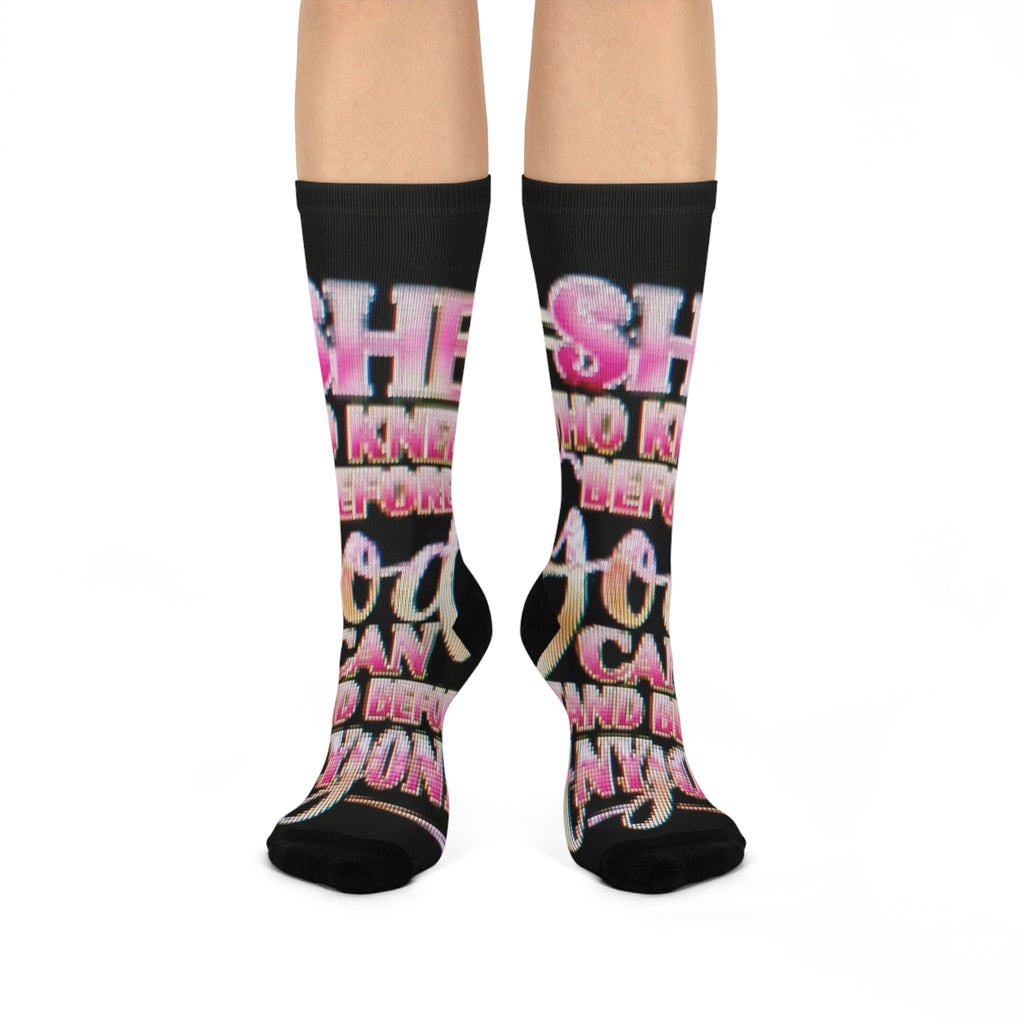 Cushioned Crew Socks — Retro Pink Script Motivational Graphic