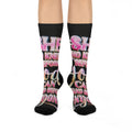 Cushioned Crew Socks — Retro Pink Script Motivational Graphic