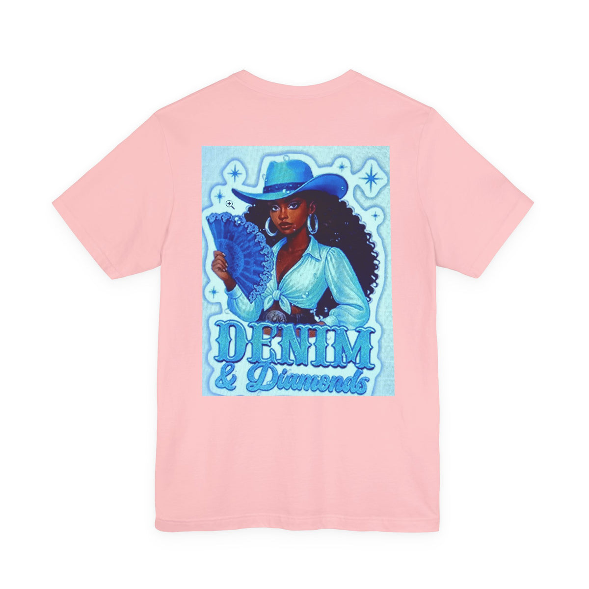 Denim & Diamonds Graphic T‑Shirt — Retro Blue Cowgirl Design