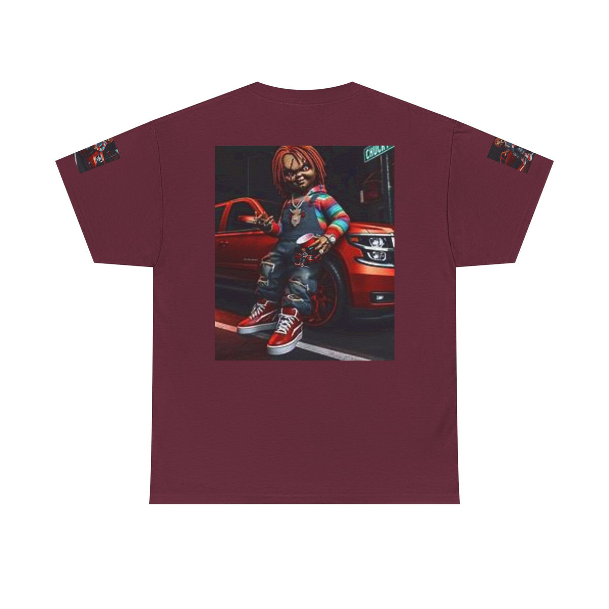Horror Chucky Graphic Tee — Retro Red Car Street-Chill T-Shirt