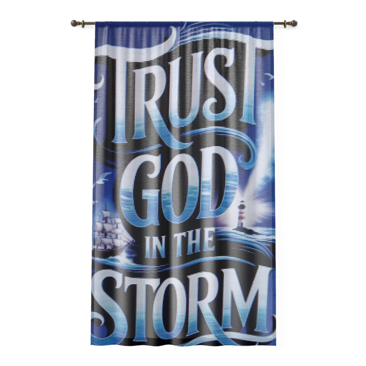Trust God in the Storm Window Curtain — Inspirational Christian Drapery