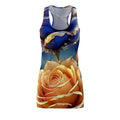 Floral Racerback Dress — Vibrant Blue & Orange Rose All-Over Print