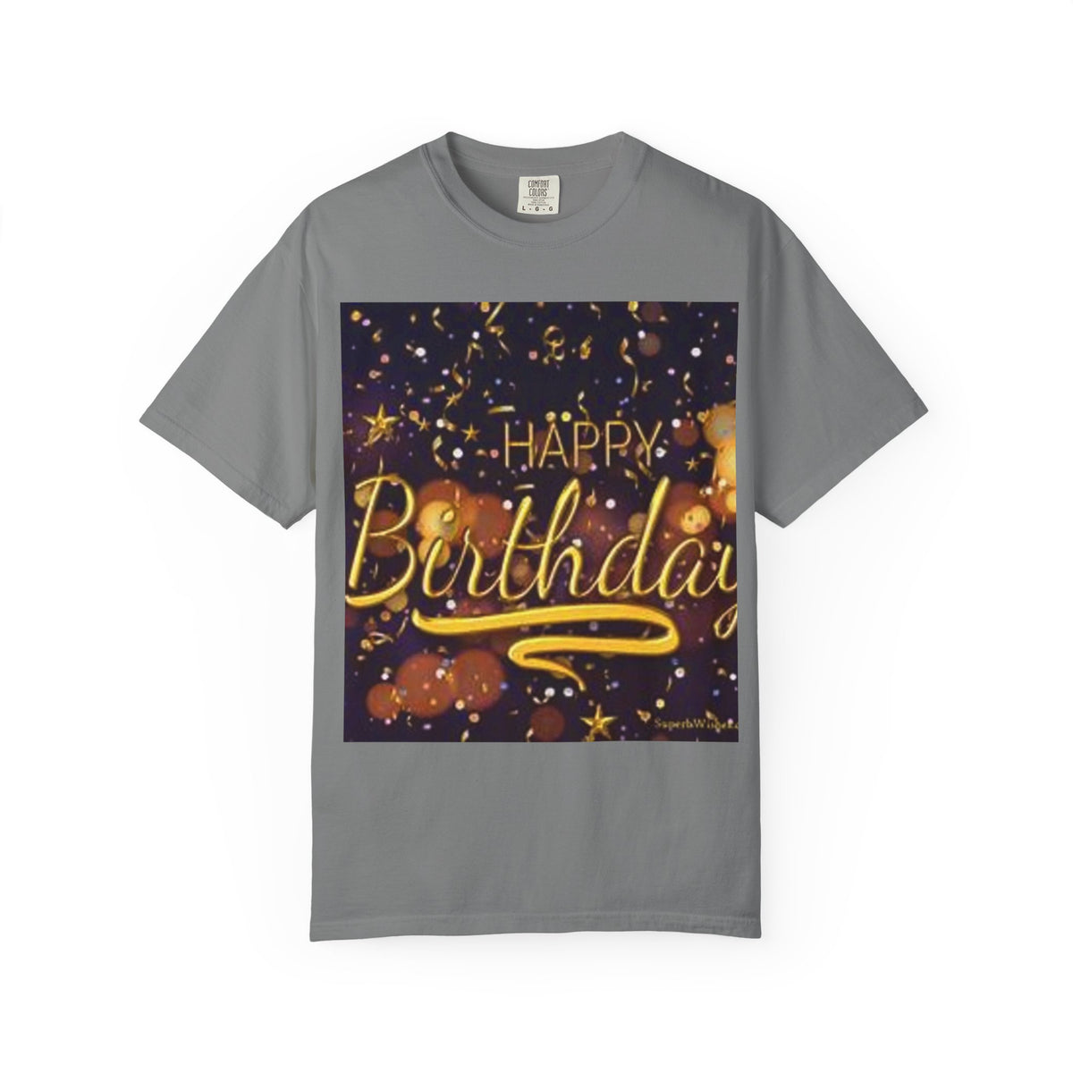 Birthday T-Shirt — Gold Confetti "Happy Birthday" Tee