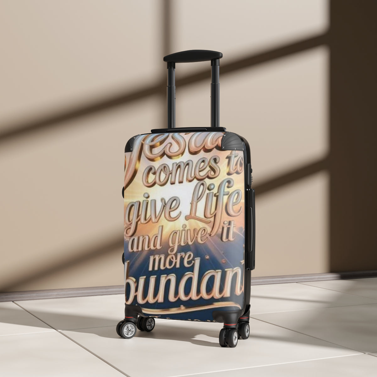 Inspirational Script Suitcase – "Jesus comes to give life and give it more abundantly" Travel Luggage