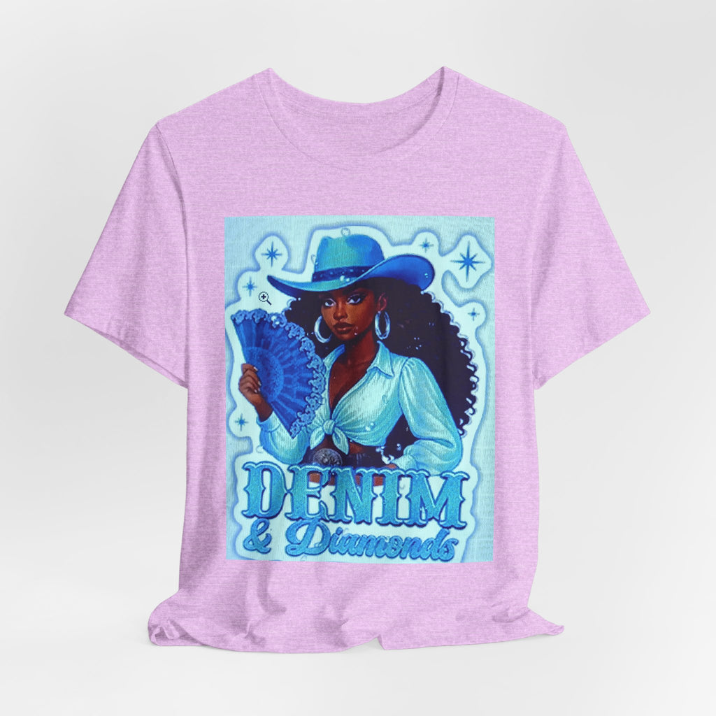 Denim & Diamonds Graphic T‑Shirt — Retro Blue Cowgirl Design