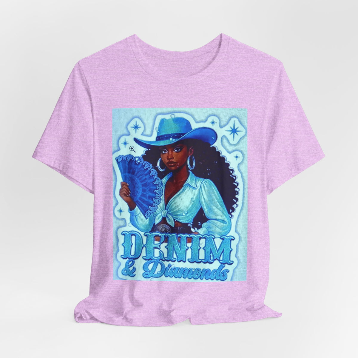Denim & Diamonds Graphic T‑Shirt — Retro Blue Cowgirl Design