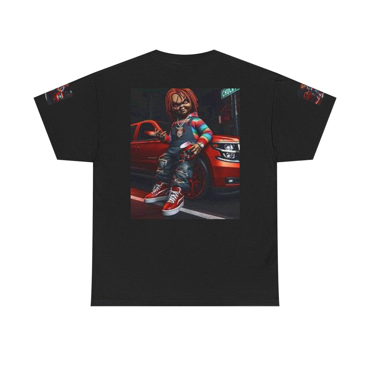 Horror Chucky Graphic Tee — Retro Red Car Street-Chill T-Shirt