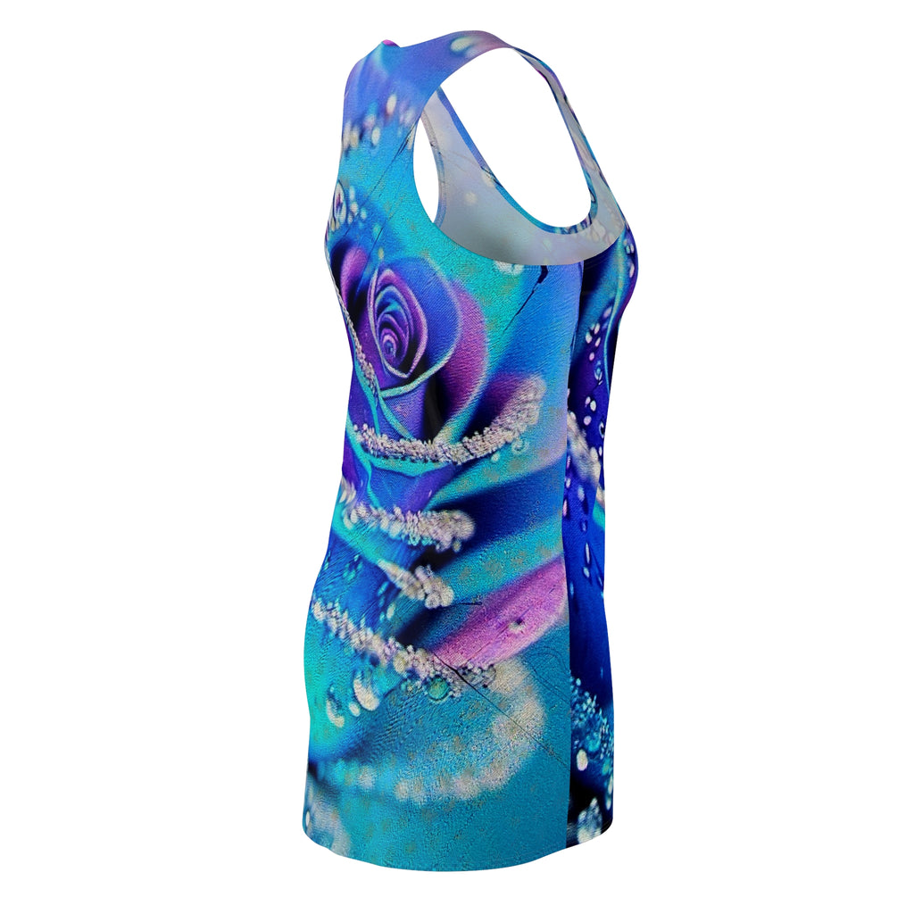 Blue Rose Racerback Dress — All-Over Print Floral Bodycon