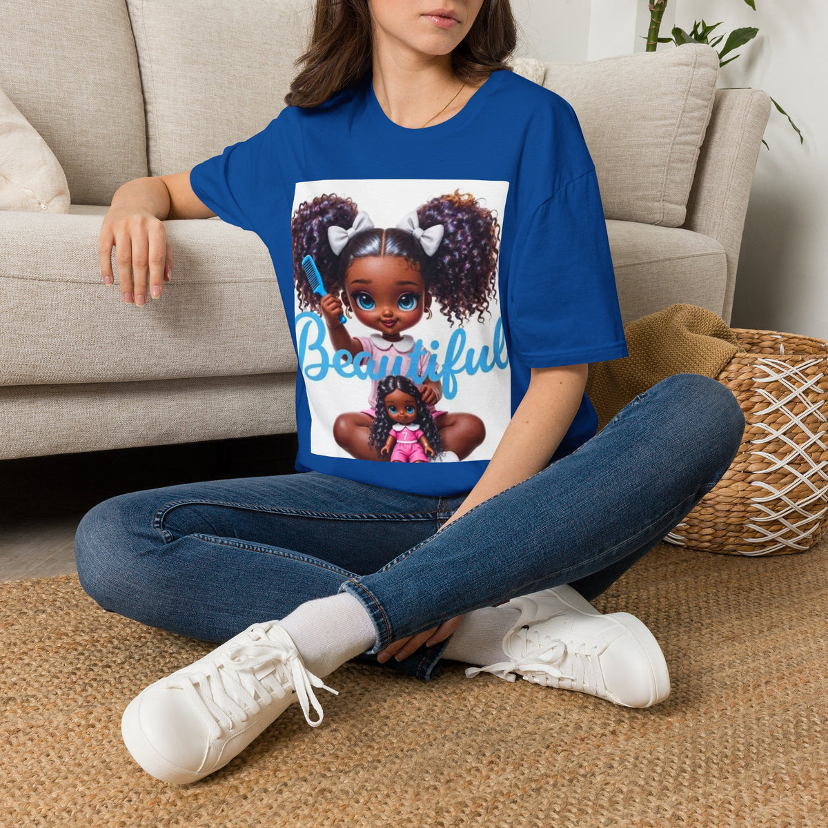 T-Shirt — "Beautiful" Cute Curly-Haired Doll Illustration Tee