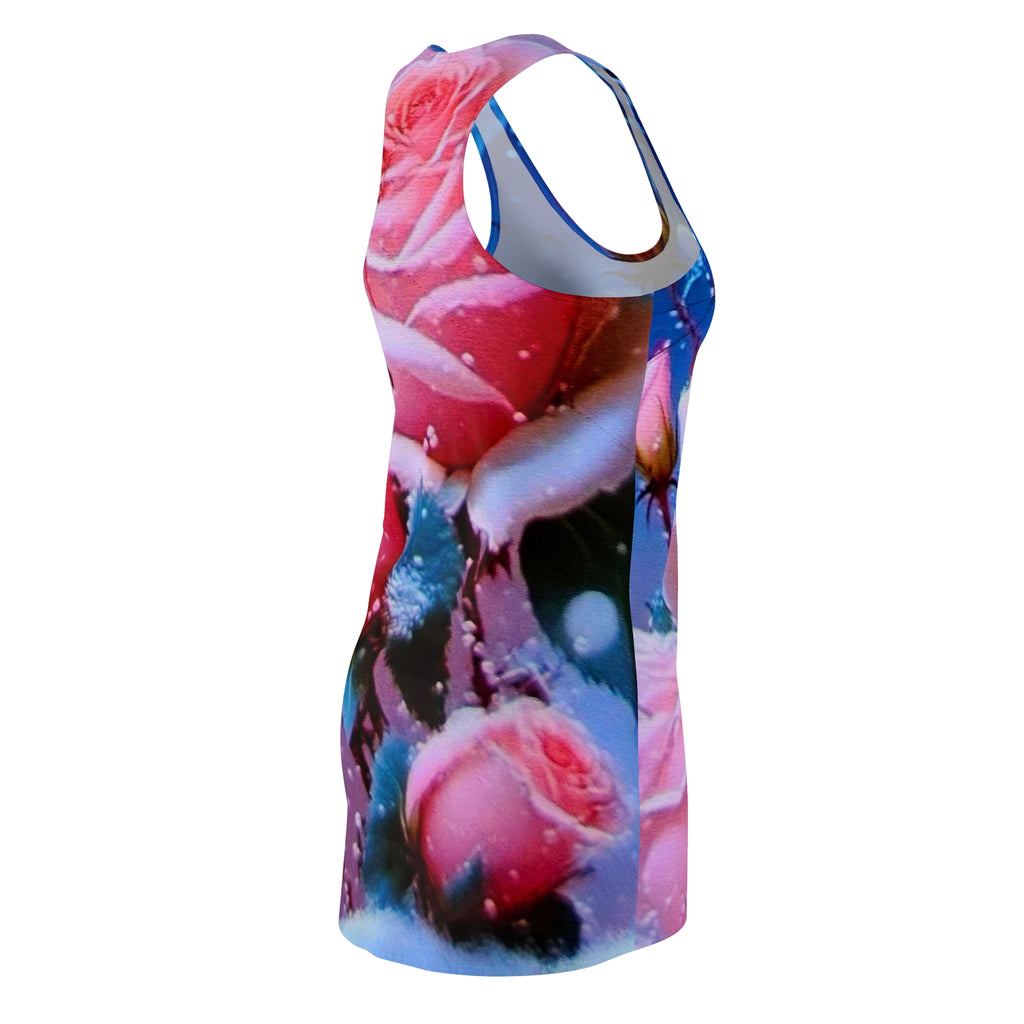 Racerback Dress — Pink Rose All-Over Print Floral Summer Sundress