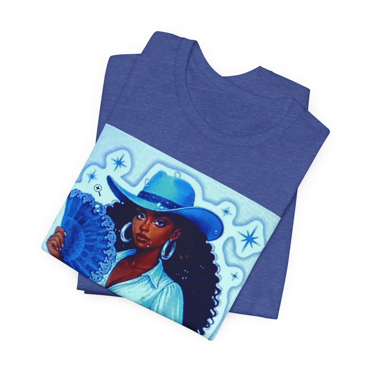 Denim & Diamonds Graphic T‑Shirt — Retro Blue Cowgirl Design