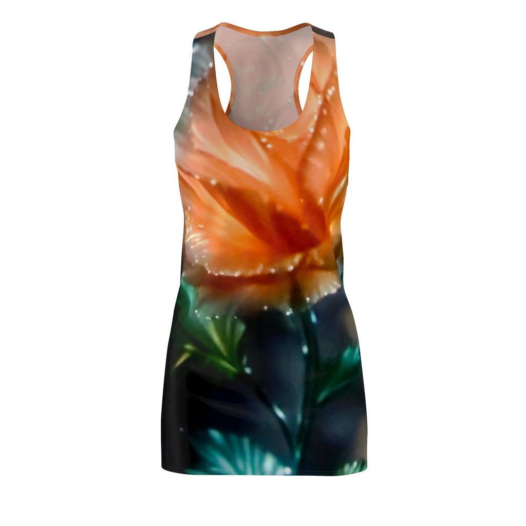 Floral Racerback Dress — Vibrant Orange Rose All-Over Print