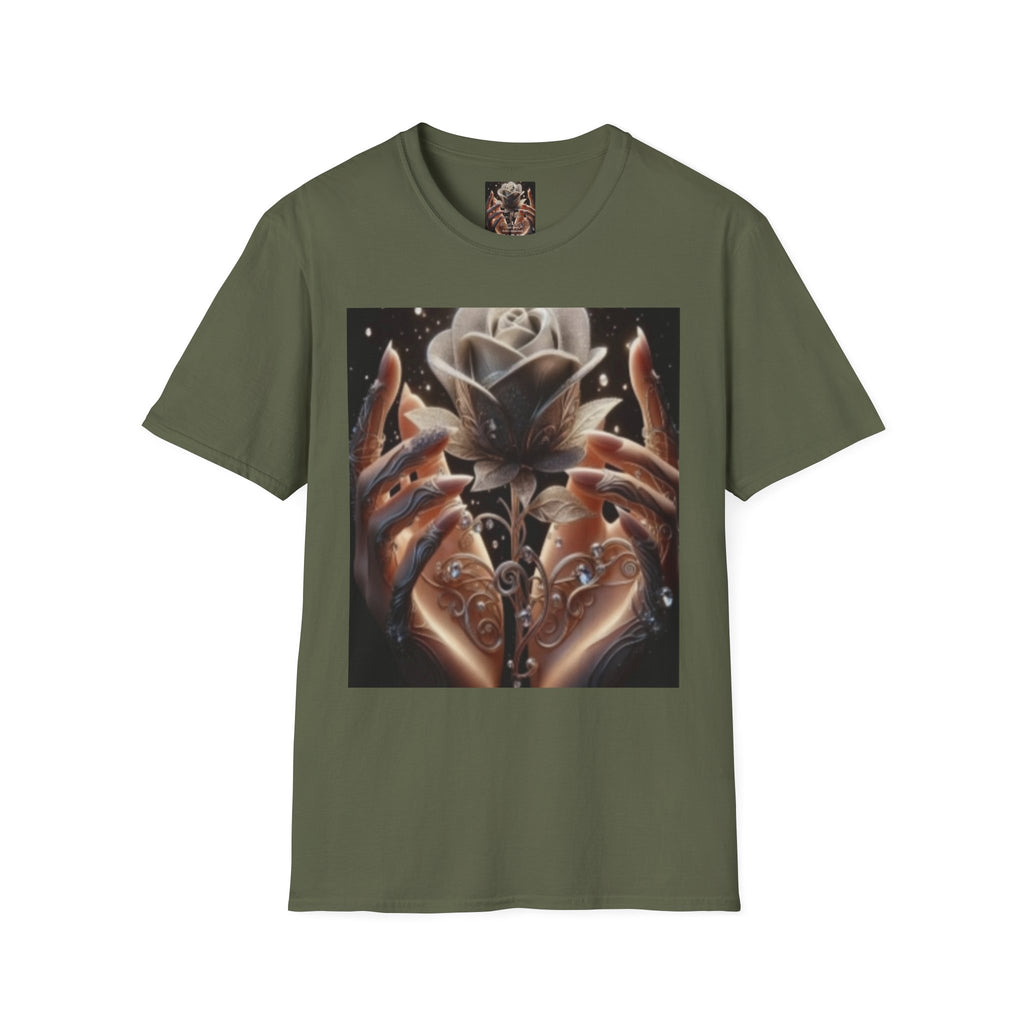 Floral Mystic Rose T‑Shirt — Ethereal Hands & Black Rose Graphic Tee