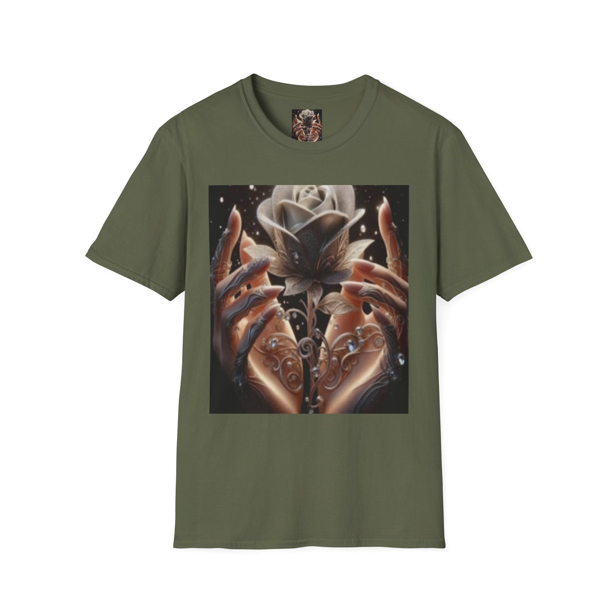 Floral Mystic Rose T‑Shirt — Ethereal Hands & Black Rose Graphic Tee